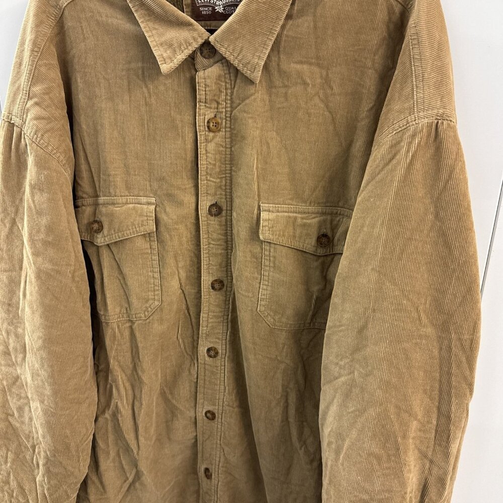 Levis Corduroy Coat Mens XXL Tan Brown Plaid Fleece‎ Flannel Lined Barn Shacket - Picture 4 of 11